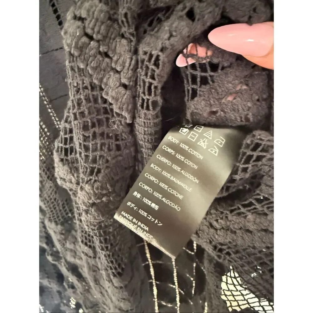 Free People Boho Sunshine Crochet Kaftan Black OS